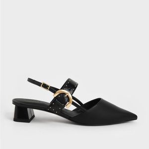 CHARLES & KEITH STUDDED BUCKLE SLINGBACK PUMPS - Black size 8 US/ 38 EU (NWT)